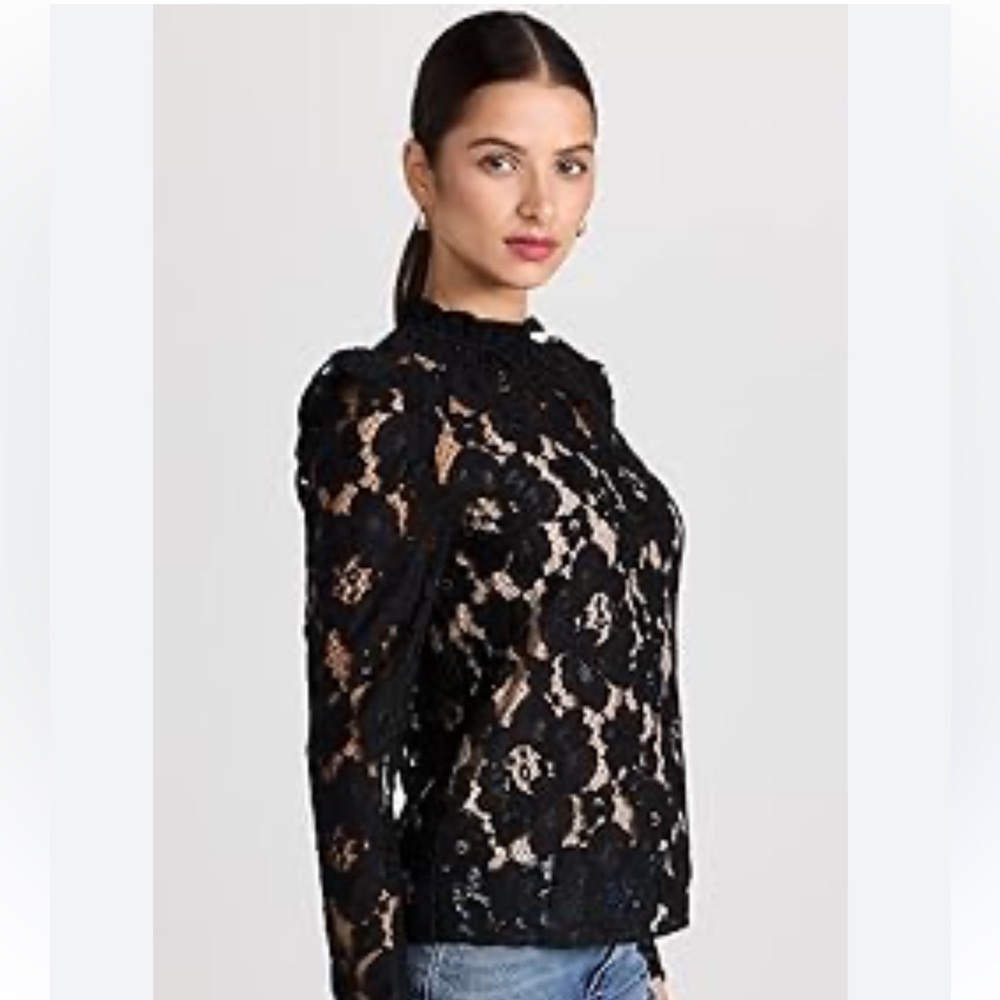 RUNWAY Black Lace Ruffle Sleeve Top. Size S